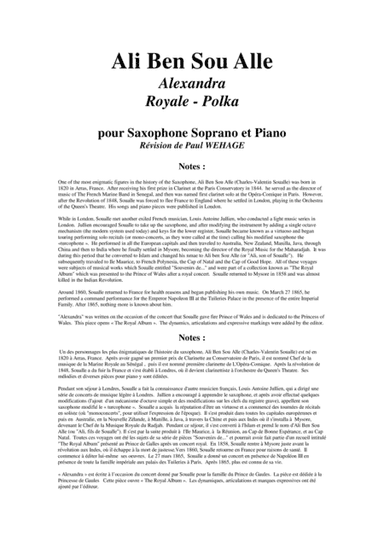 Ali Ben Sou Alle: Alexandre: Polka-Royale for soprano saxophone and piano (arr. Musik Fabrik Music Publishing)
