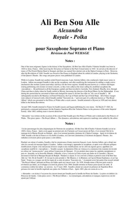 Ali Ben Sou Alle: Alexandre: Polka-Royale for soprano saxophone and piano (arr. Musik Fabrik Music Publishing)