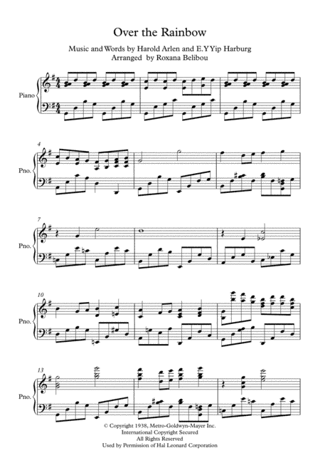 Over The Rainbow (from The Wizard Of Oz) (arr. Roxana Belibou)