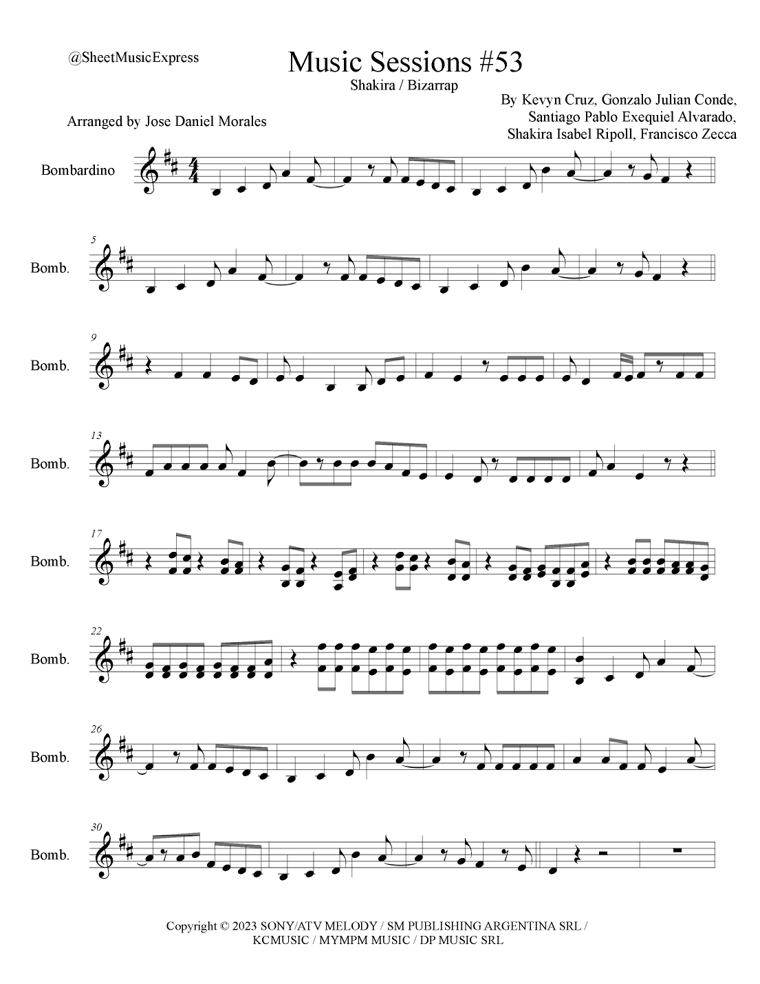 Shakira: Bzrp Music Sessions Vol. 53 (arr. Sheet Music Express)