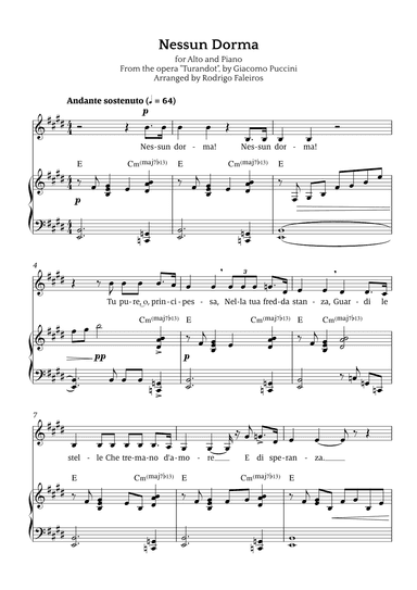 Nessun Dorma (for alto and piano) (arr. Rodrigo Faleiros)