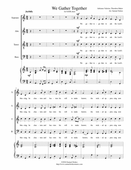 We Gather Together (The Thanksgiving Hymn) - for SATB with piano accompaniment (arr. Samuel Stokes)