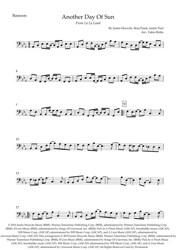 Another Day Of Sun (arr. Fabio Britto)