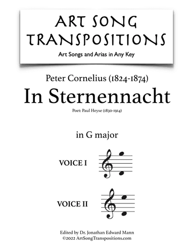 CORNELIUS: In Sternennacht (transposed to G major) (arr. ArtSongTranspositions.com)