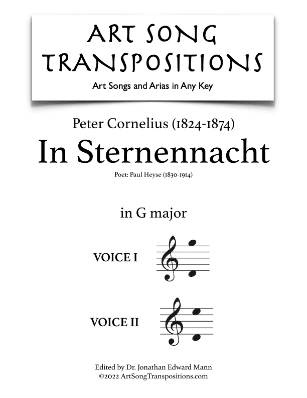 CORNELIUS: In Sternennacht (transposed to G major) (arr. ArtSongTranspositions.com)