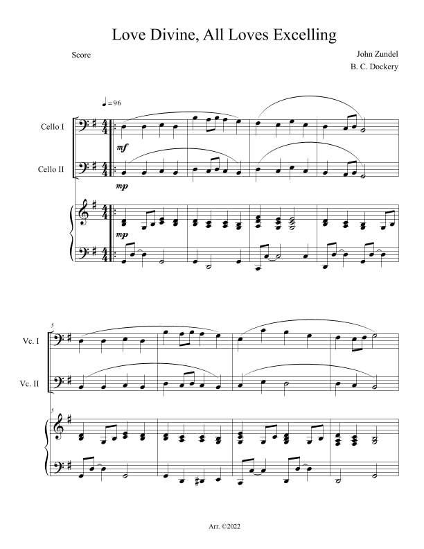 Love Divine, All Loves Excelling (Cello Duet with Piano Accompaniment) (arr. B. C. Dockery)