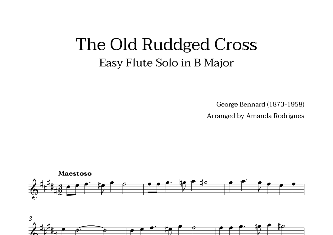 The Old Rugged Cross in B Major - Easy Flute Solo (arr. Amanda Cerqueira Rodrigues)
