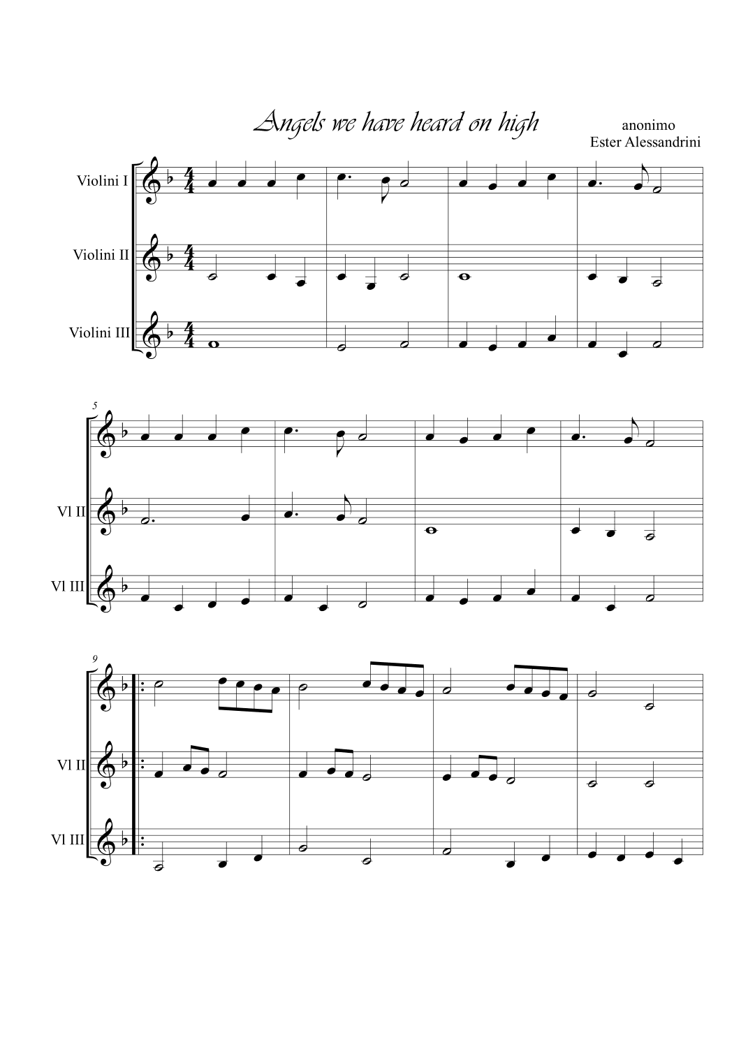 Angelswe have heard on high. 3 violins (arr. Ester Alessadrini)