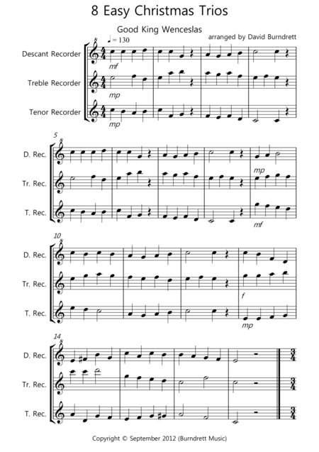8 Easy Christmas Trios for Recorder (arr. David Burndrett)