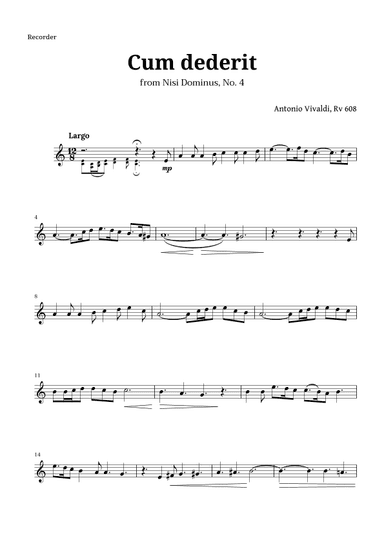 Cum dederit of Vivaldi for Recorder (arr. Langanho)