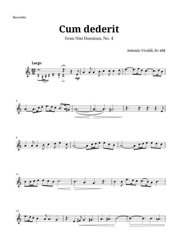 Cum dederit of Vivaldi for Recorder (arr. Langanho)