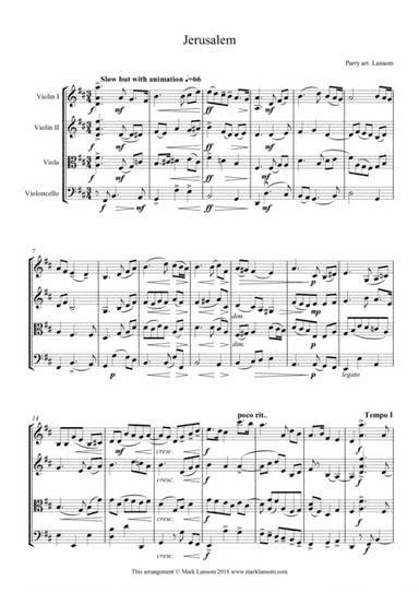 Jerusalem for String Quartet (arr. Mark Lansom)