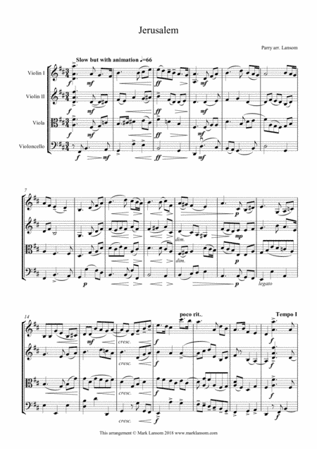 Jerusalem for String Quartet (arr. Mark Lansom)