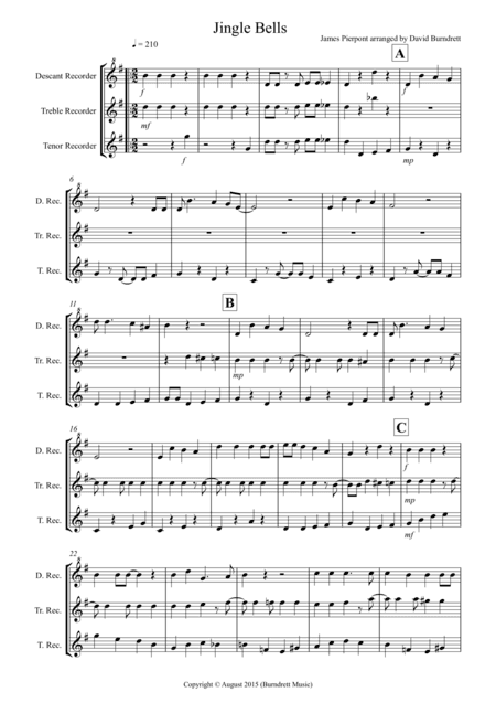 Jingle Bells (jazzy style!) for Recorder Trio (arr. David Burndrett)