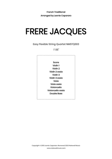 Frere Jacques (Flexible string quartet/ensemble) (arr. Leonie Capararo)