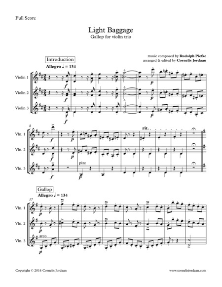 Light Baggage, gallop for violin trio (arr. Cornelis Jordaan)