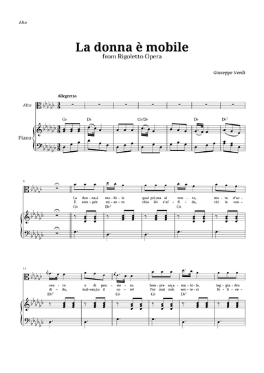 La donna è mobile in G-flat major for Contralto and Piano (arr. Langanho)