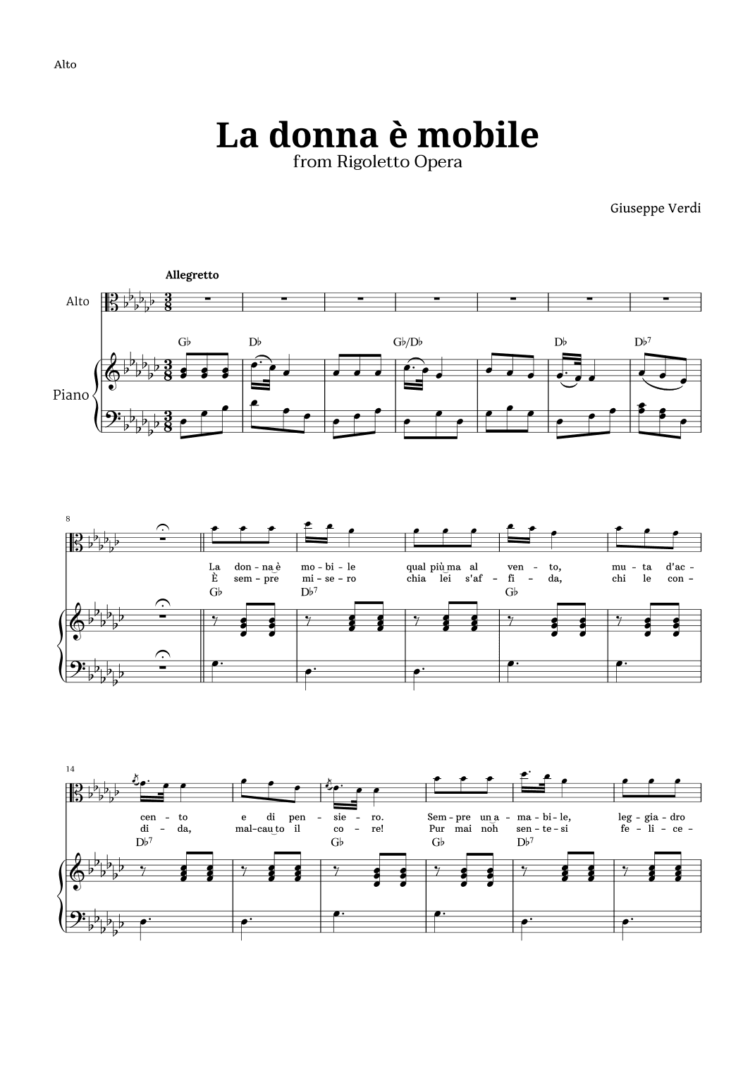 La donna è mobile in G-flat major for Contralto and Piano (arr. Langanho)
