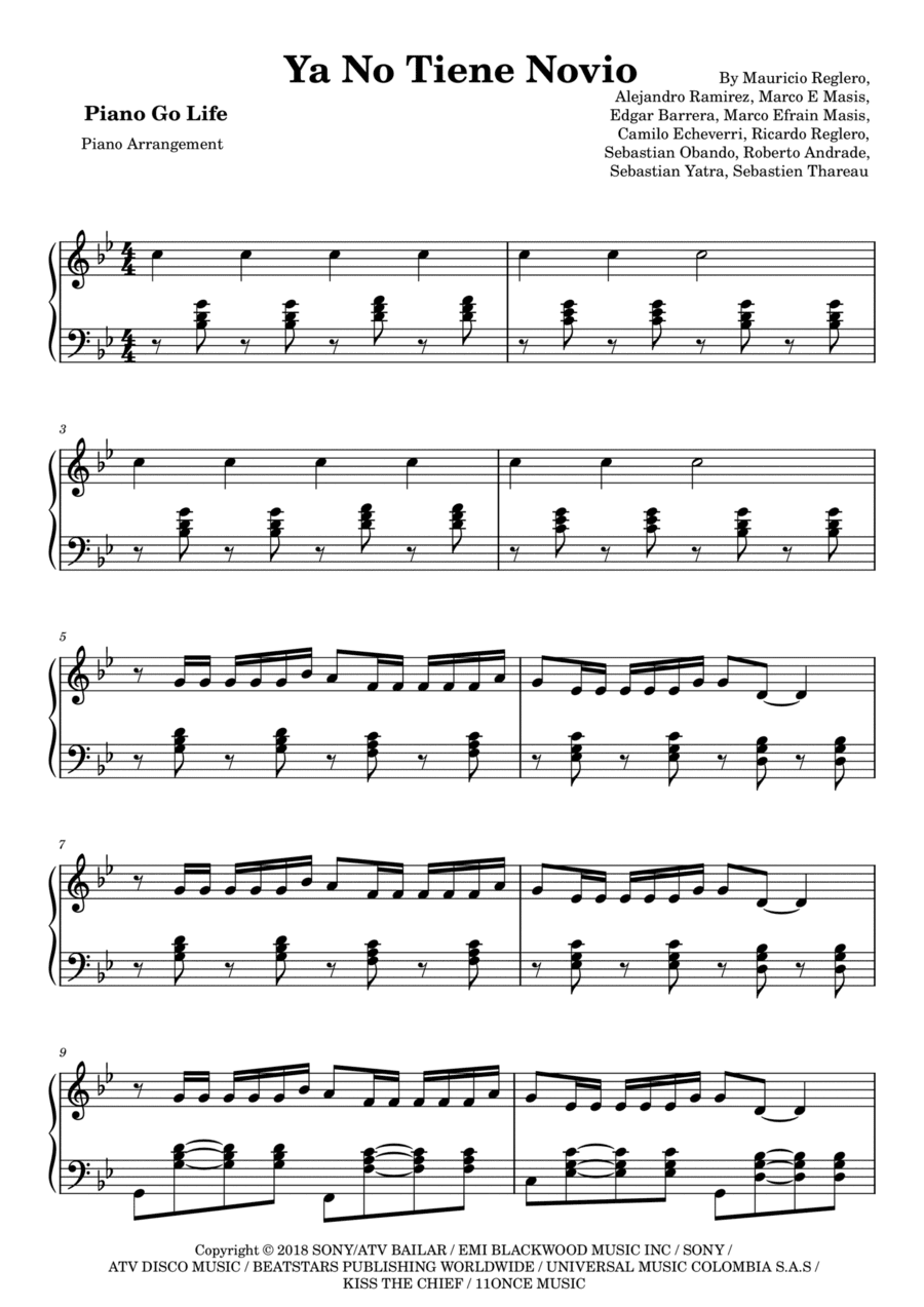 Ya No Tiene Novio (arr. Piano Go Life)
