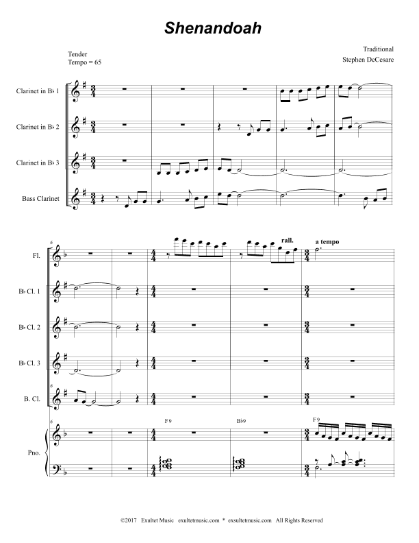 Shenandoah (for Clarinet Choir and Piano) (arr. Stephen DeCesare)