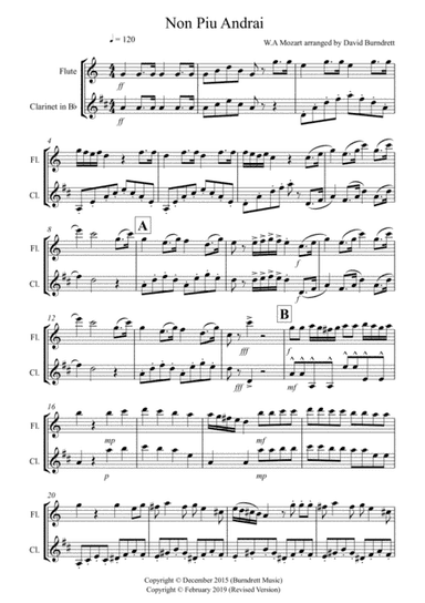 Non Più Andrai for Flute and Clarinet Duet (arr. David Burndrett)