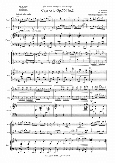 Brahms - Capriccio Op.76 No.2 - Flute Duo, 2 Flutes, Flute Group (arr. Tim TK Murray)