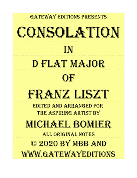 Consolation No.3 in Db major for Piano solo of Franz Liszt (arr. Michael Bomier)