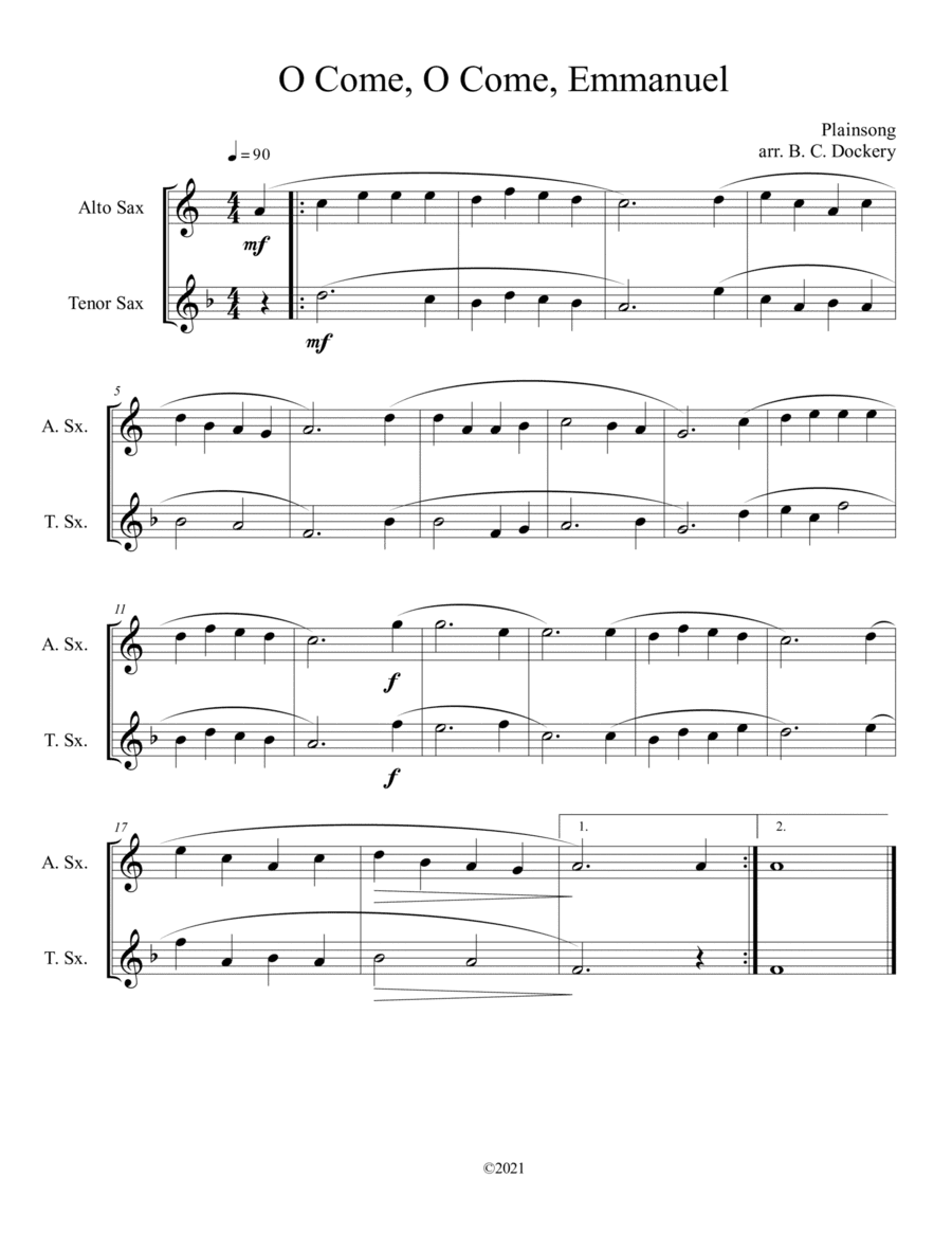 O Come, O Come, Emmanuel (Alto and Tenor Sax Duet) (arr. B. C. Dockery)