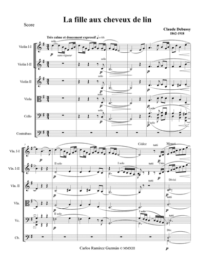 La Fille Aux Cheveux de lin (arr. Carlos Ramírez Guzmán)