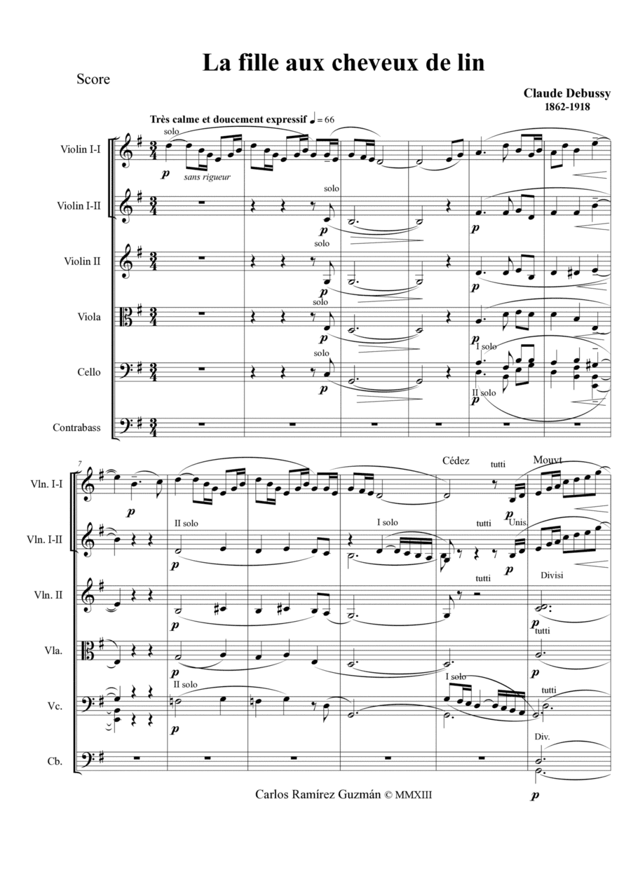 La Fille Aux Cheveux de lin (arr. Carlos Ramírez Guzmán)