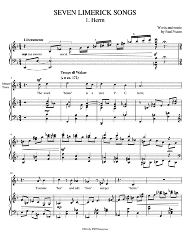 SEVEN LIMERICK SONGS: Complete Cycle for Medium High Voice and Piano