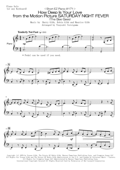 How Deep Is Your Love  from the Motion Picture SATURDAY NIGHT FEVER (arr. Tsuyoshi Yoroiguma)
