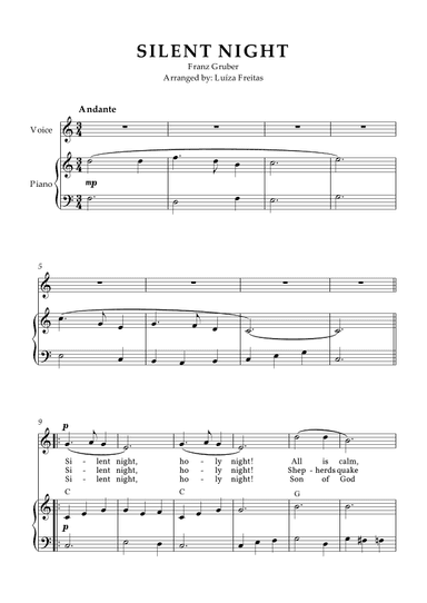 Silent Night - medium-high voice and easy piano (arr. Luíza Freitas)