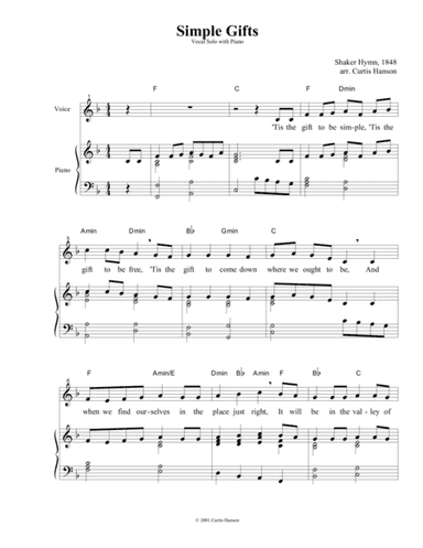 Simple Gifts (key of F) (arr. Curtis Hanson)
