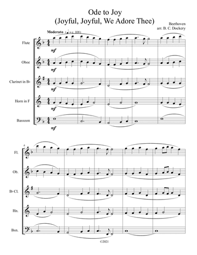 Ode to Joy (Joyful, Joyful, We Adore Thee) for Woodwind Quintet (arr. B. C. Dockery)