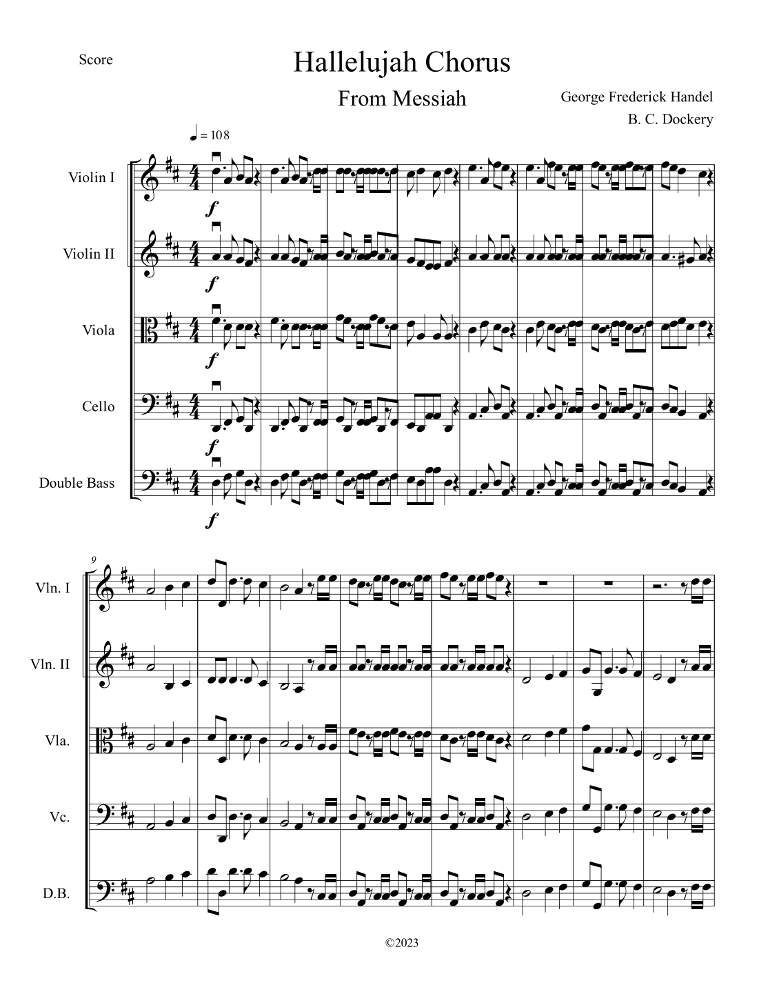 Hallelujah Chorus from Messiah (String Orchestra or Quintet) (arr. B. C. Dockery)