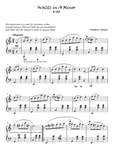 Waltz in A minor (Chopin) | Piano Solo Grade 4 or 5 Intermediate with note names and performance dir (arr. Published Harmony Valarie)