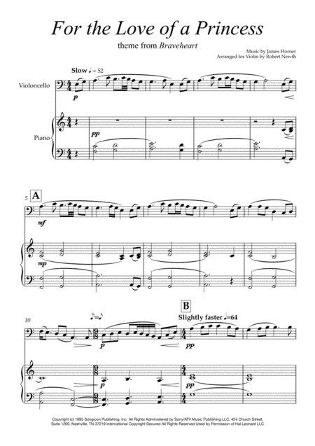 For The Love Of A Princess  from the Twentieth Century Fox Motion Picture BRAVEHEART (arr. Robert Newth)