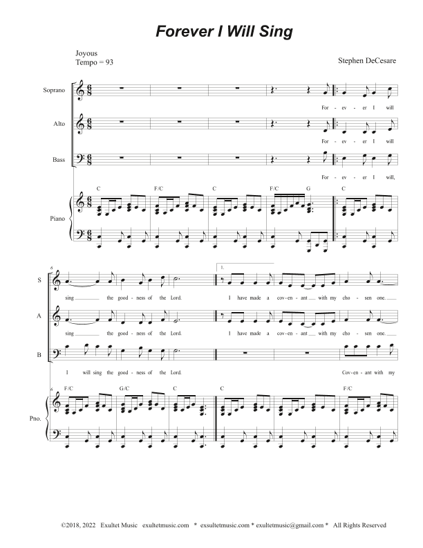 Forever I Will Sing (Vocal Trio - (SAB)