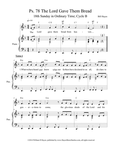 Psalm 78:  The Lord Gave Them Bread From Heaven (piano/vocal)