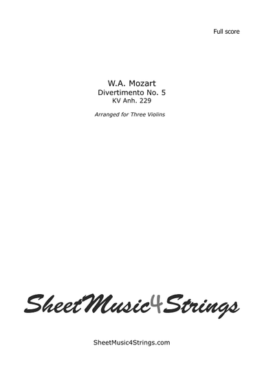 Mozart, W.A. - Divertimento No. 5, Kv. 229 for 3 Violins (arr. SheetMusic4Strings)