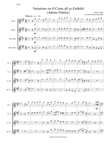 Variations on O Come all ye faithful (Adeste fideles) for flute quartet (arr. David Warin Solomons)
