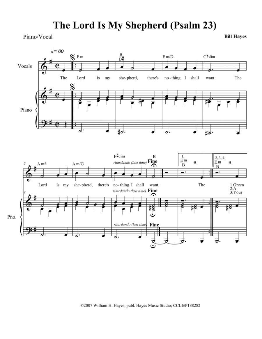 The Lord Is My Shepherd - Psalm 23 (song; piano/vocal)