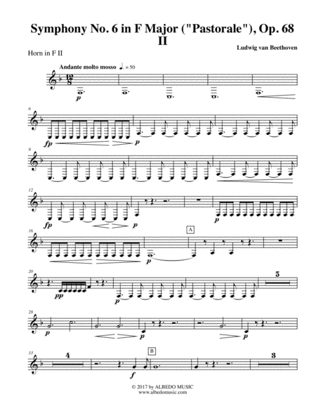 Beethoven Symphony No. 6, Pastorale, Movement II - Horn in F 2 (Transposed Part), Op. 68 (arr. Doug Clyde)