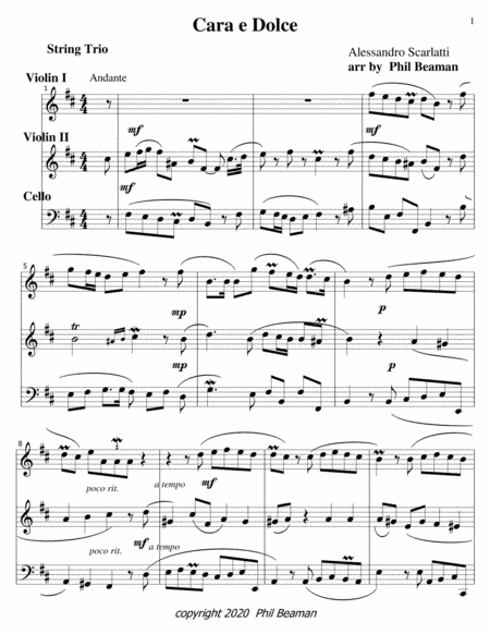 Cara e Dolce-Scarlatti-String Trio (arr. Phil Beaman)