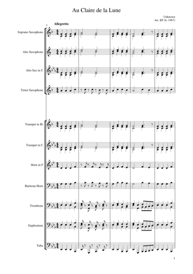 Au Claire de la lune (arr. K F Ackerman)