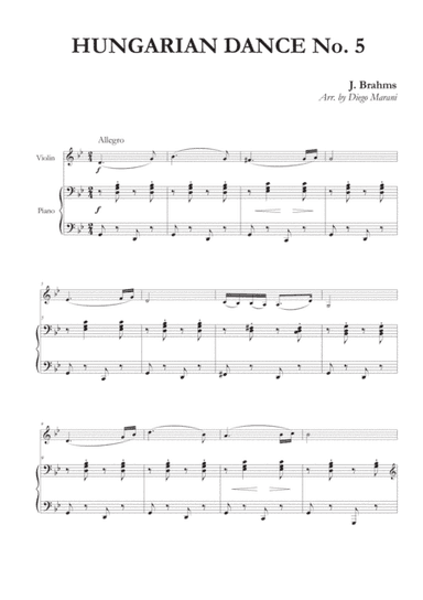 Hungarian Dance No. 5 for Violin and Piano (arr. Diego Marani)
