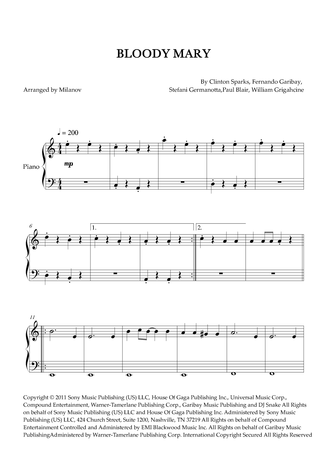 Bloody Mary (arr. Milanov)