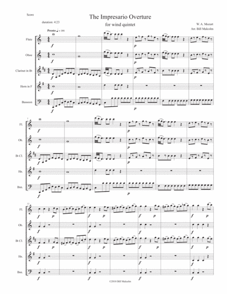 Impresario Overture for wind quintet (arr. Bill Malcolm)