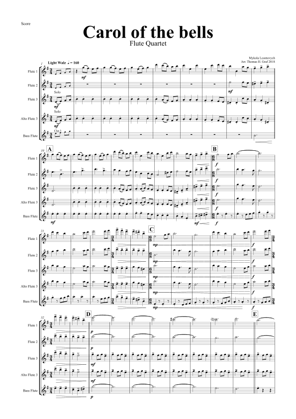 Carol of the Bells - Pentatonix style - Flute Quartet (arr. Thomas Graf)